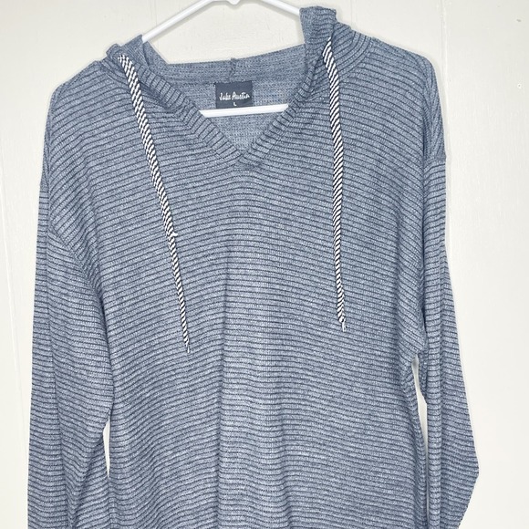 Jake Aurita Thermal Knit Gray Striped Long Sleeve V Neck Top Men's Size Large - Picture 6 of 6